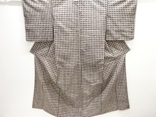 JAPANESE ANTIQUE KIMONO / TAISHO ROMAN STYLE / MEISEN / WOVEN ABSTRACT PATTERN